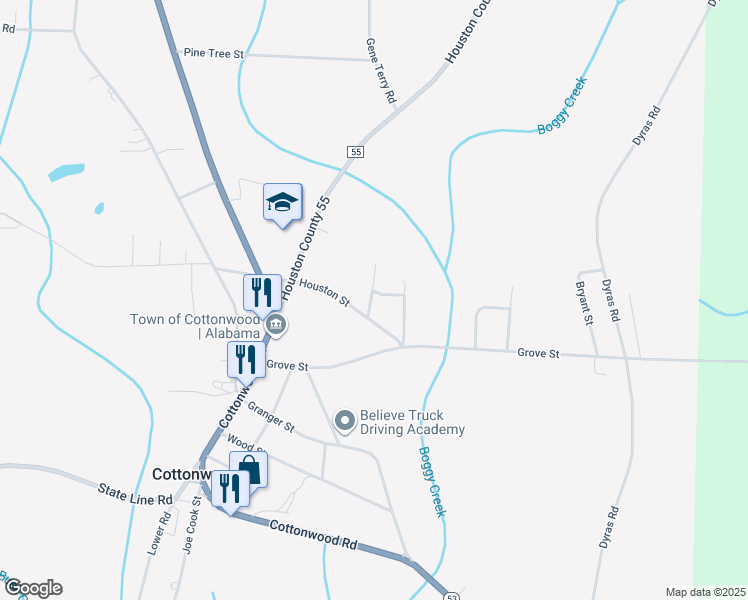 map of restaurants, bars, coffee shops, grocery stores, and more near 105 Butler Street in Cottonwood