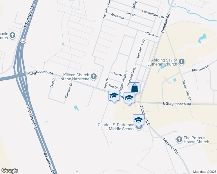 map of restaurants, bars, coffee shops, grocery stores, and more near 605 Rim Drive in Killeen