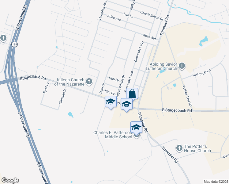 map of restaurants, bars, coffee shops, grocery stores, and more near 708 Spoke Drive in Killeen