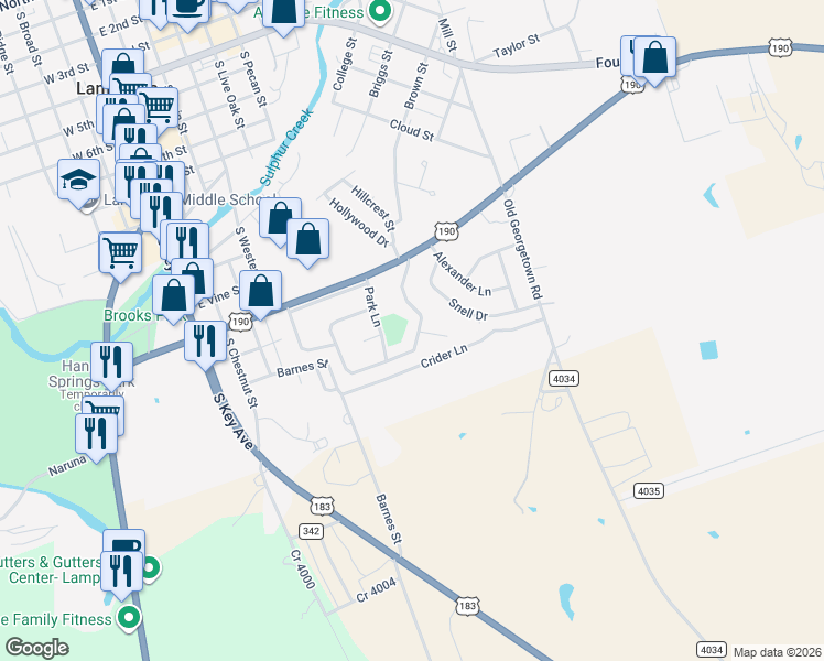 map of restaurants, bars, coffee shops, grocery stores, and more near 73 Sue Ann Drive in Lampasas