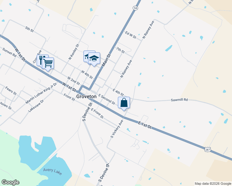 map of restaurants, bars, coffee shops, grocery stores, and more near 327 East 4th Street in Groveton