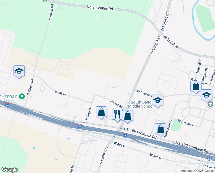 map of restaurants, bars, coffee shops, grocery stores, and more near Kennedy Court in Belton