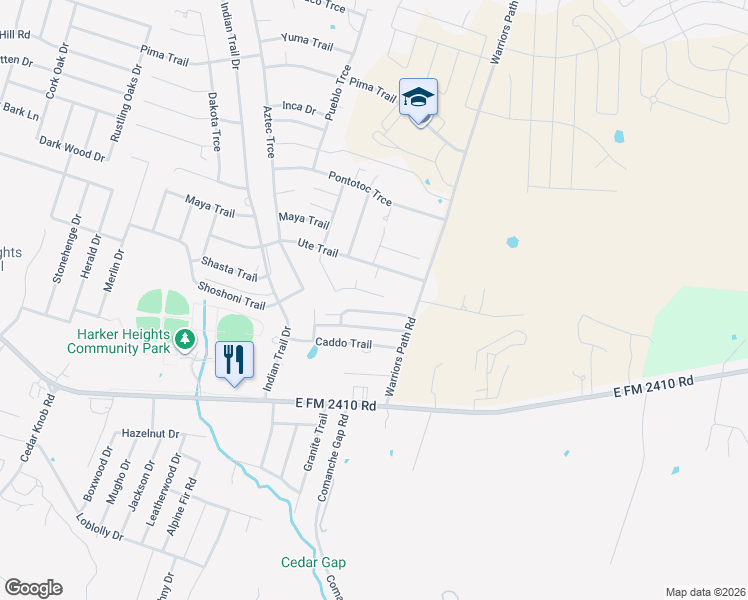 map of restaurants, bars, coffee shops, grocery stores, and more near 1806 Tru Trail in Harker Heights