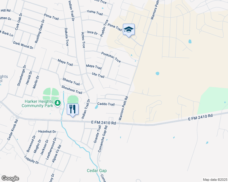 map of restaurants, bars, coffee shops, grocery stores, and more near 1806 Tru Trail in Harker Heights
