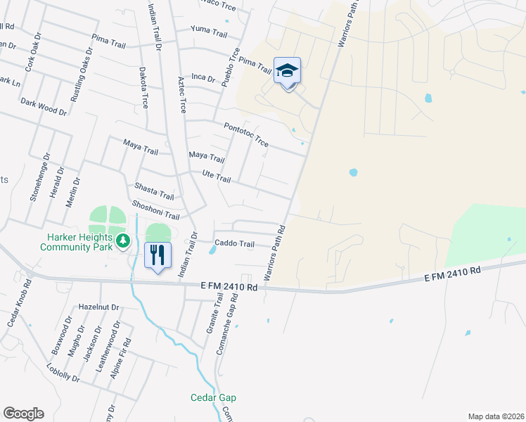 map of restaurants, bars, coffee shops, grocery stores, and more near 2000 Tru Trail in Harker Heights