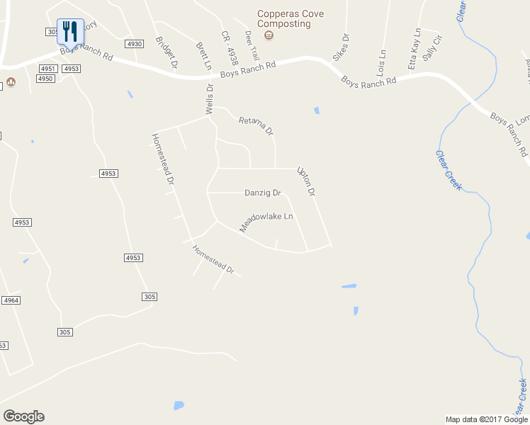 map of restaurants, bars, coffee shops, grocery stores, and more near 116 Meadowlake Lane in Kempner