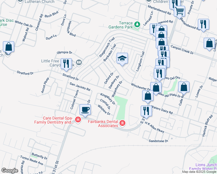 map of restaurants, bars, coffee shops, grocery stores, and more near 4714 Danbury Drive in Temple