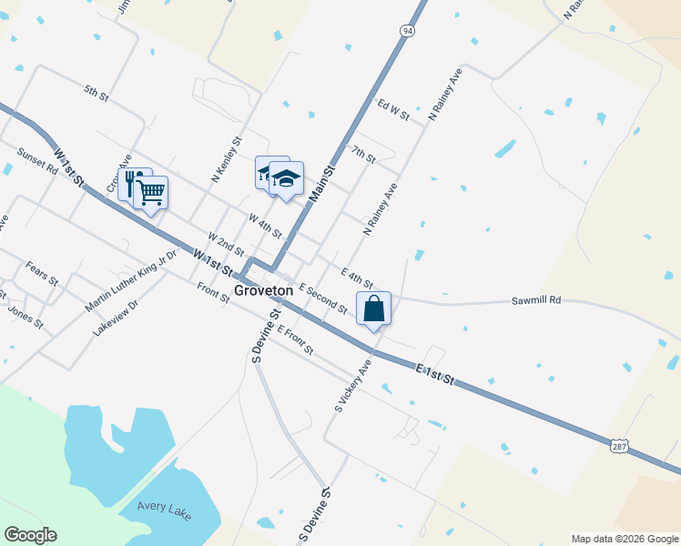 map of restaurants, bars, coffee shops, grocery stores, and more near 327 East 4th Street in Groveton