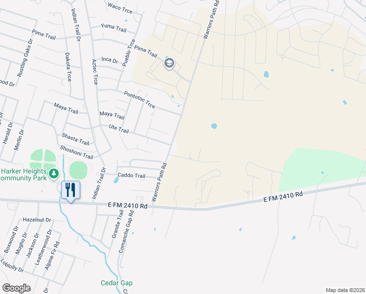map of restaurants, bars, coffee shops, grocery stores, and more near 1985 Warriors Path Road in Harker Heights