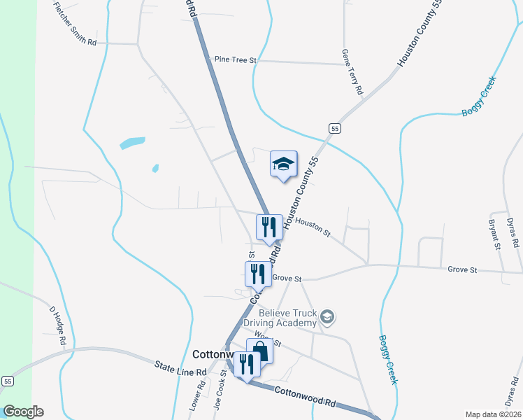 map of restaurants, bars, coffee shops, grocery stores, and more near 710 Houston Street in Cottonwood