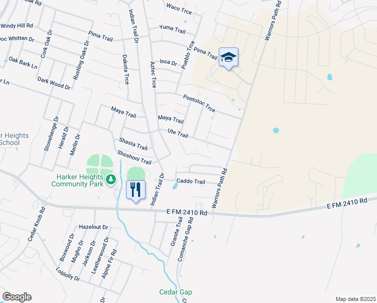 map of restaurants, bars, coffee shops, grocery stores, and more near 1702 Tru Trail in Harker Heights