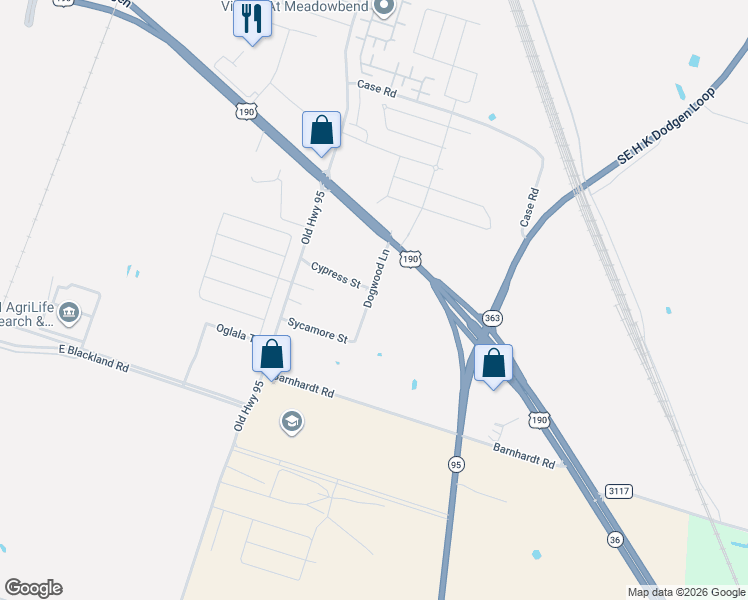 map of restaurants, bars, coffee shops, grocery stores, and more near 3611 Dogwood Lane in Temple