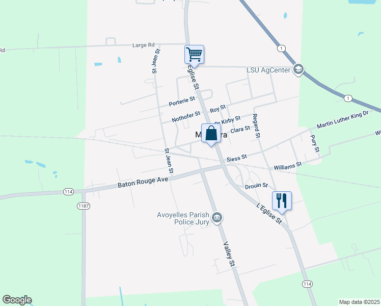 map of restaurants, bars, coffee shops, grocery stores, and more near Depot St & Cleco St in Mansura