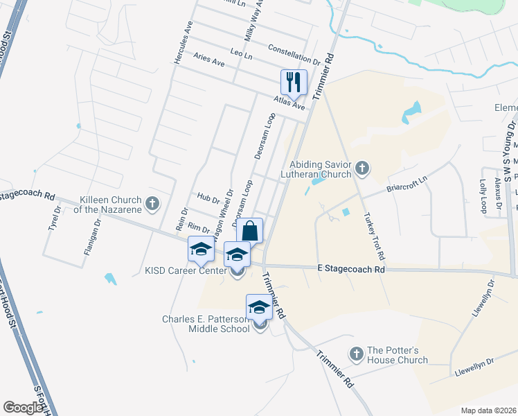 map of restaurants, bars, coffee shops, grocery stores, and more near 6904 Catherine Drive in Killeen