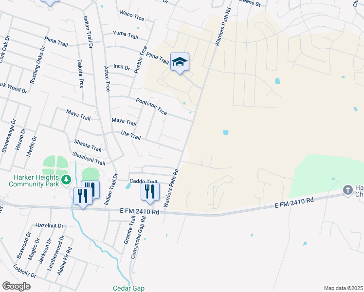 map of restaurants, bars, coffee shops, grocery stores, and more near 1912 Warriors Path Road in Harker Heights