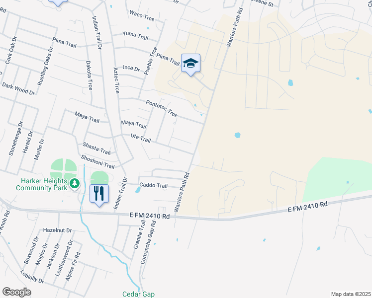 map of restaurants, bars, coffee shops, grocery stores, and more near 1912 Warriors Path Road in Harker Heights
