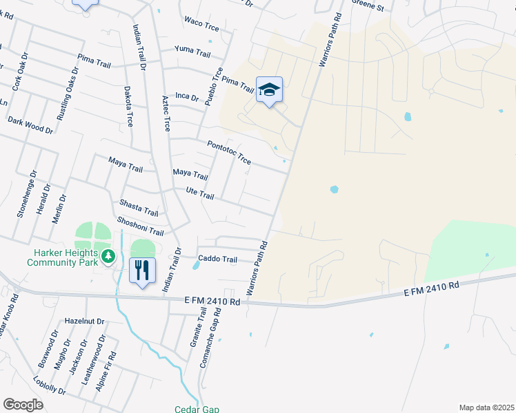 map of restaurants, bars, coffee shops, grocery stores, and more near 1912 Warriors Path Road in Harker Heights