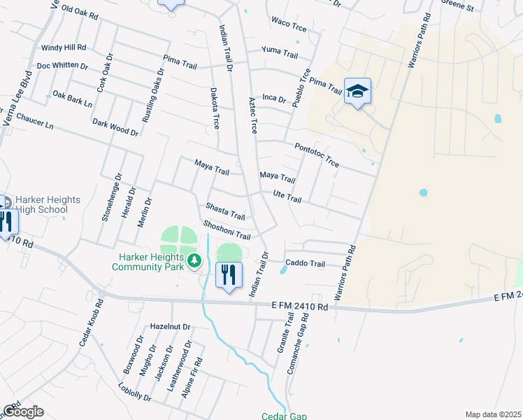 map of restaurants, bars, coffee shops, grocery stores, and more near 6 Aztec Trce in Harker Heights