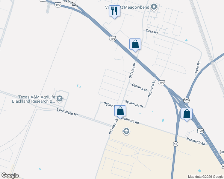 map of restaurants, bars, coffee shops, grocery stores, and more near 3702 Little River Road in Temple