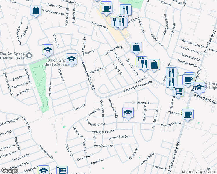 map of restaurants, bars, coffee shops, grocery stores, and more near 603 Ottawa Drive in Harker Heights