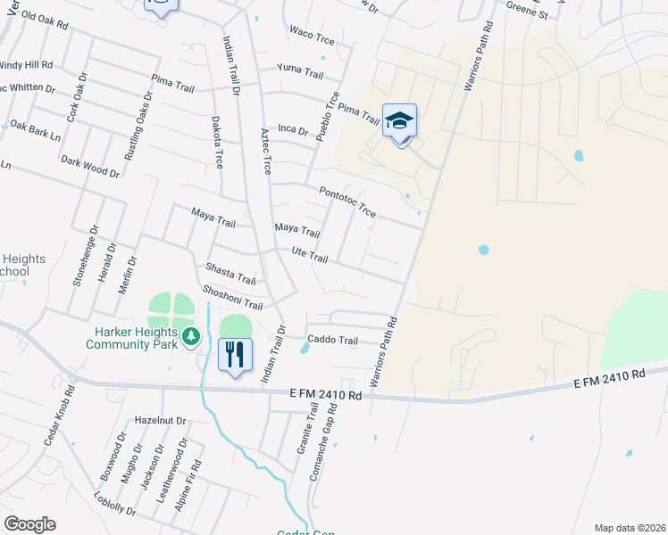 map of restaurants, bars, coffee shops, grocery stores, and more near 1820 Seminole Circle in Harker Heights