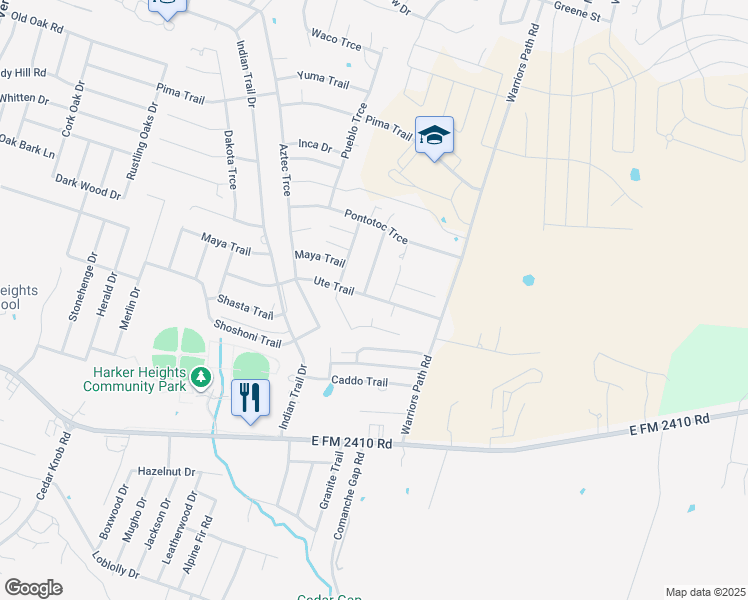 map of restaurants, bars, coffee shops, grocery stores, and more near 1820 Seminole Circle in Harker Heights