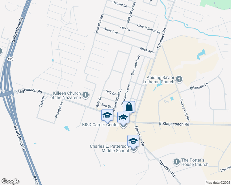 map of restaurants, bars, coffee shops, grocery stores, and more near 705 Hub Drive in Killeen