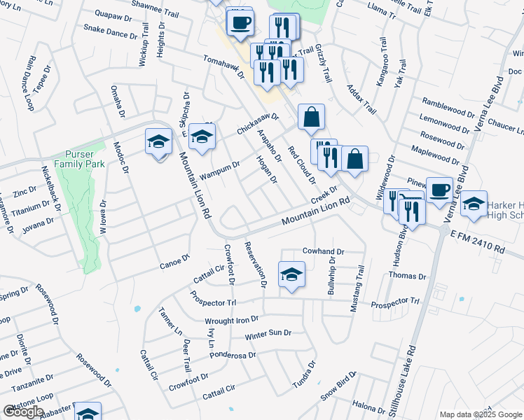 map of restaurants, bars, coffee shops, grocery stores, and more near 608 Totem Trail in Harker Heights