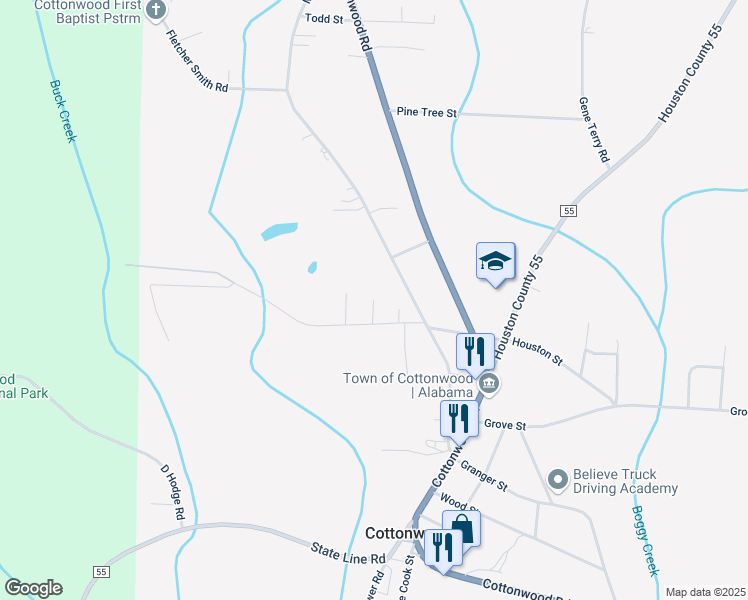 map of restaurants, bars, coffee shops, grocery stores, and more near 33 Dogwood Drive in Cottonwood
