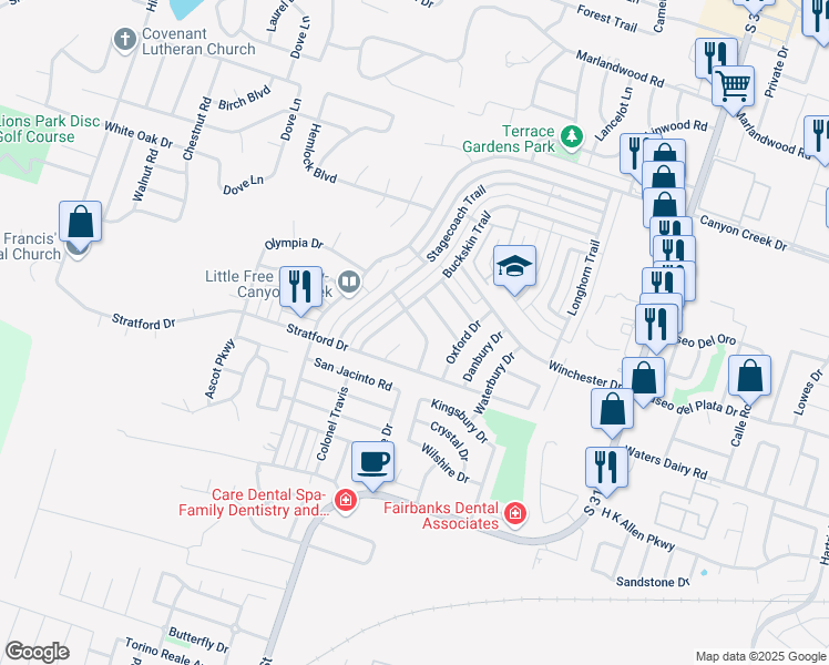 map of restaurants, bars, coffee shops, grocery stores, and more near 2303 Horseshoe Bend in Temple