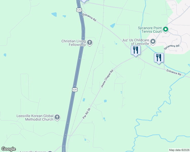 map of restaurants, bars, coffee shops, grocery stores, and more near 218 Tilley Road in Leesville