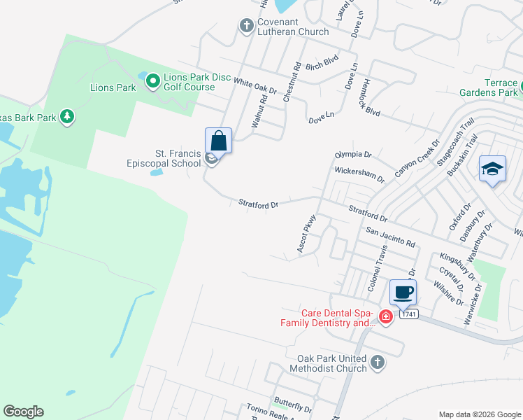 map of restaurants, bars, coffee shops, grocery stores, and more near 3117 Kensington Court in Temple
