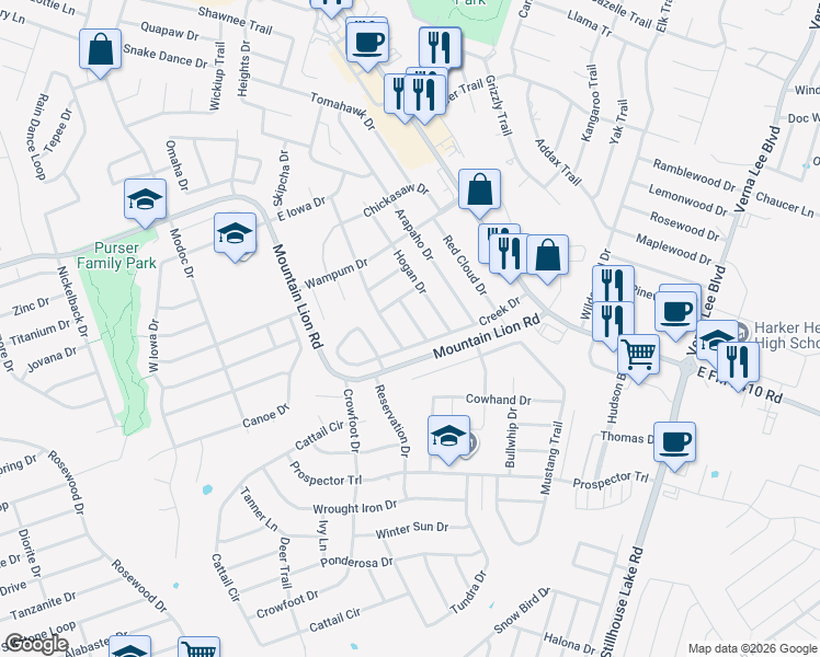 map of restaurants, bars, coffee shops, grocery stores, and more near 608 Totem Trail in Harker Heights