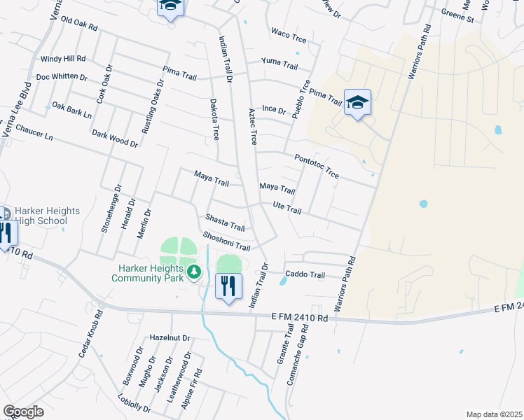 map of restaurants, bars, coffee shops, grocery stores, and more near 6 Aztec Trce in Harker Heights