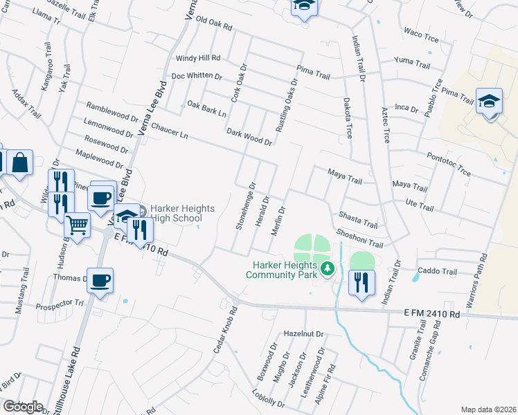 map of restaurants, bars, coffee shops, grocery stores, and more near 2008 Herald Drive in Harker Heights