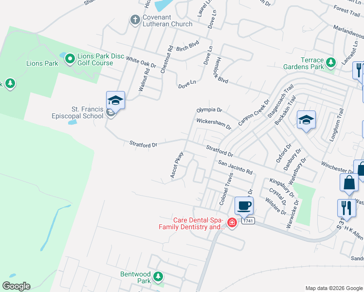 map of restaurants, bars, coffee shops, grocery stores, and more near 3018 Olympia Drive in Temple