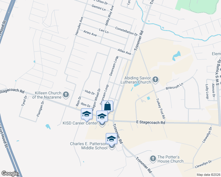map of restaurants, bars, coffee shops, grocery stores, and more near 6803 Catherine Drive in Killeen