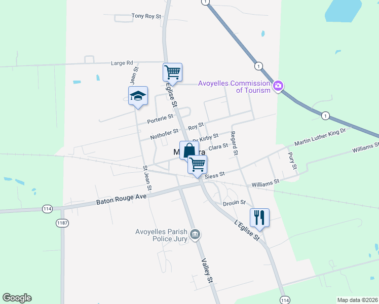 map of restaurants, bars, coffee shops, grocery stores, and more near in Mansura