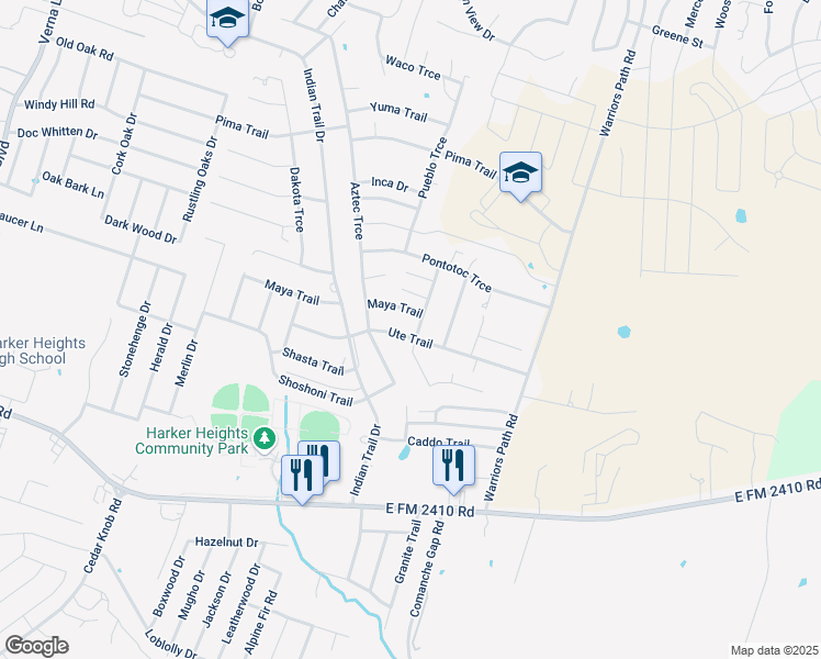 map of restaurants, bars, coffee shops, grocery stores, and more near 52 Yuron Trce in Harker Heights