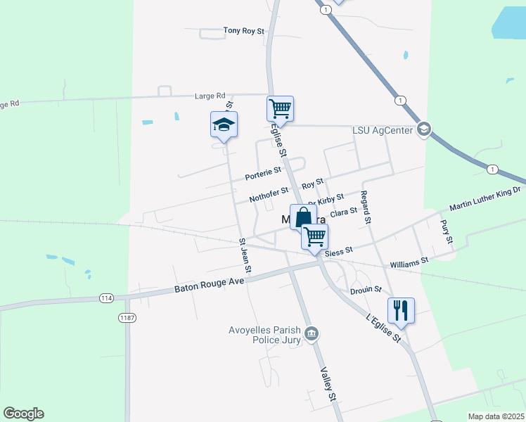 map of restaurants, bars, coffee shops, grocery stores, and more near 6646 Nothofer Street in Mansura