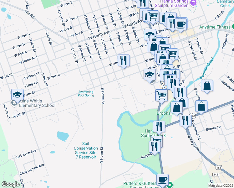 map of restaurants, bars, coffee shops, grocery stores, and more near 850 Spring Street in Lampasas