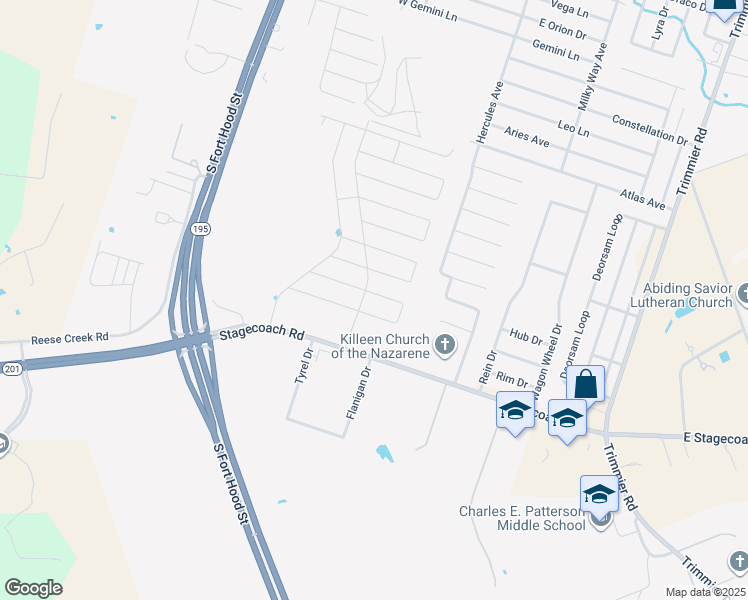map of restaurants, bars, coffee shops, grocery stores, and more near 501-699 Stagecoach Road in Killeen