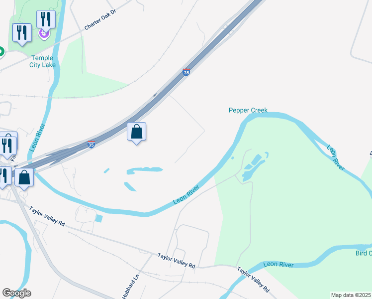 map of restaurants, bars, coffee shops, grocery stores, and more near 7533 South General Bruce Drive in Temple