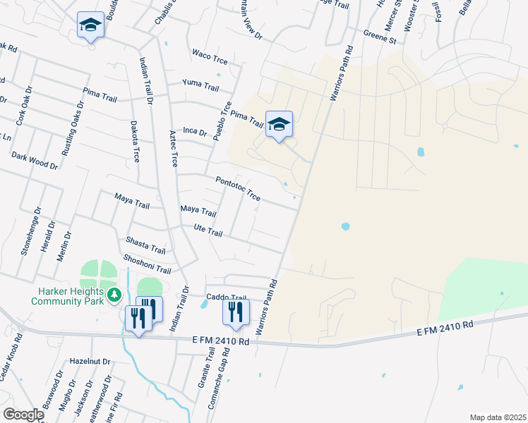 map of restaurants, bars, coffee shops, grocery stores, and more near 1806 Ponca Trce in Harker Heights