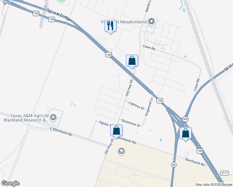 map of restaurants, bars, coffee shops, grocery stores, and more near 1607 Black Kettle Trail in Temple