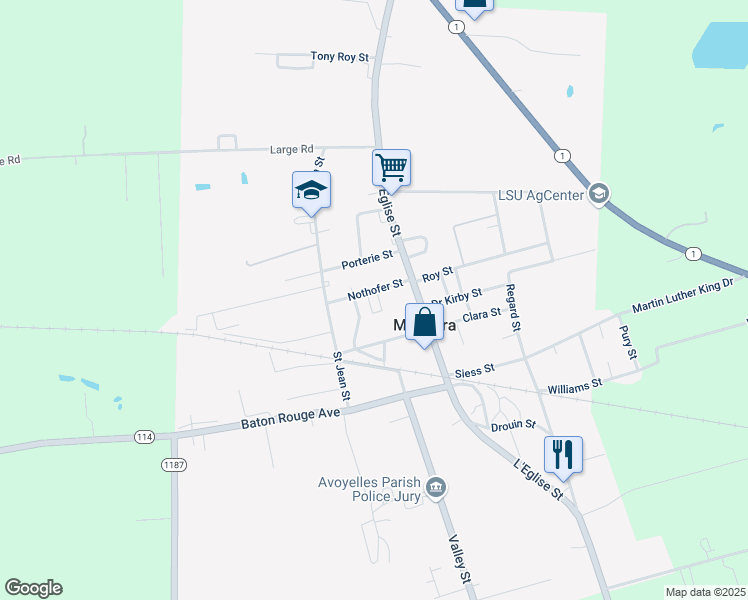 map of restaurants, bars, coffee shops, grocery stores, and more near 6714 Nothofer Street in Mansura