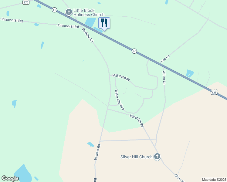 map of restaurants, bars, coffee shops, grocery stores, and more near 26 Water Lily Way in Lakeland