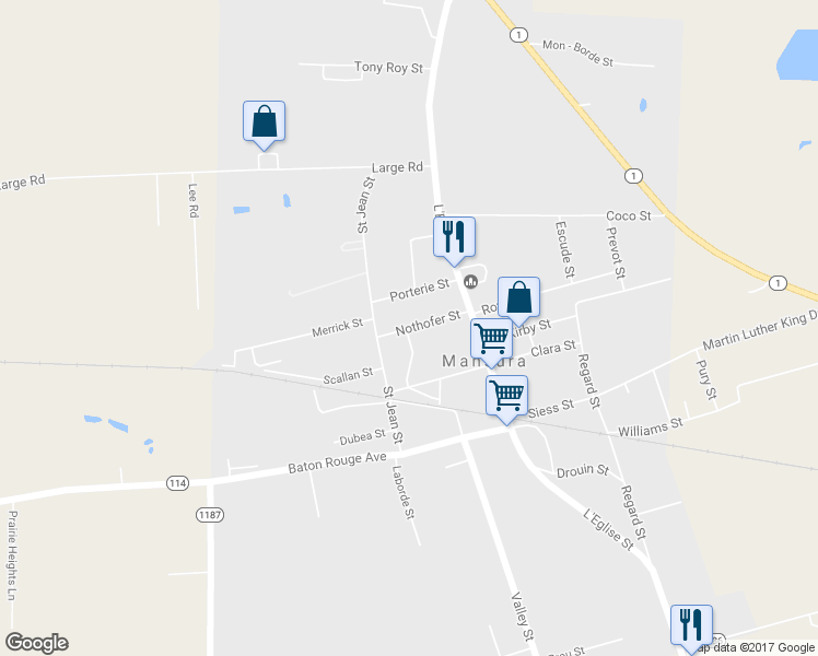 map of restaurants, bars, coffee shops, grocery stores, and more near 6646 Nothofer Street in Mansura