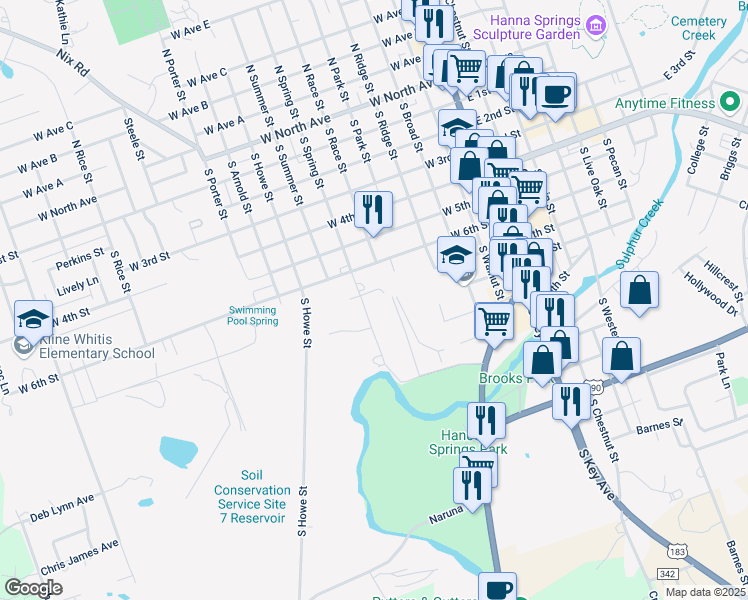 map of restaurants, bars, coffee shops, grocery stores, and more near 850 Spring Street in Lampasas