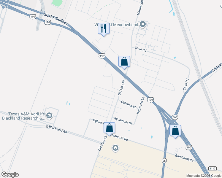 map of restaurants, bars, coffee shops, grocery stores, and more near 1607 Black Kettle Trail in Temple